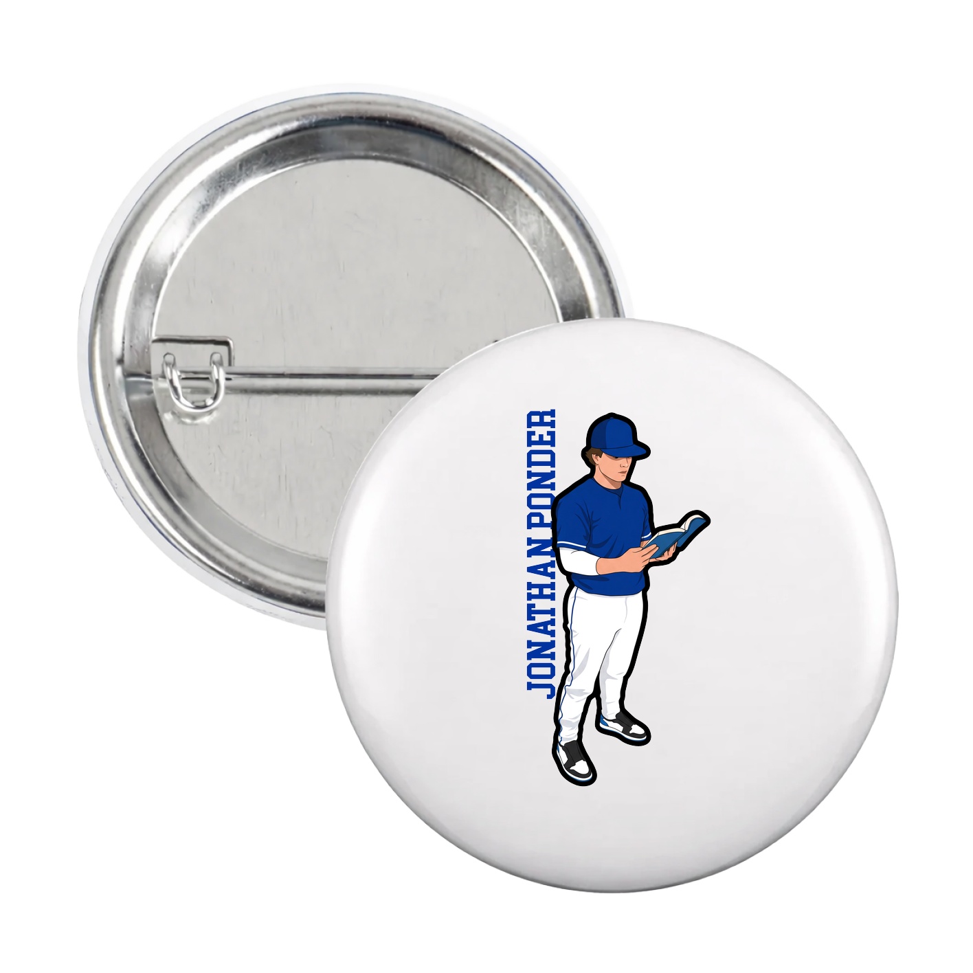 Game Day Button — Name Vertical in White