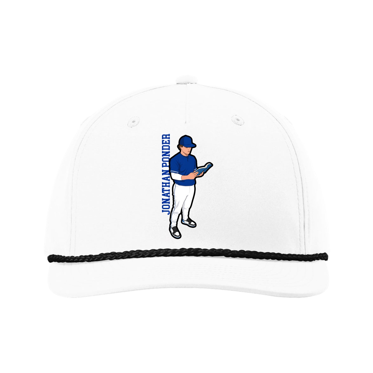 Five-Panel Classic Rope Cap — Name Vertical in White