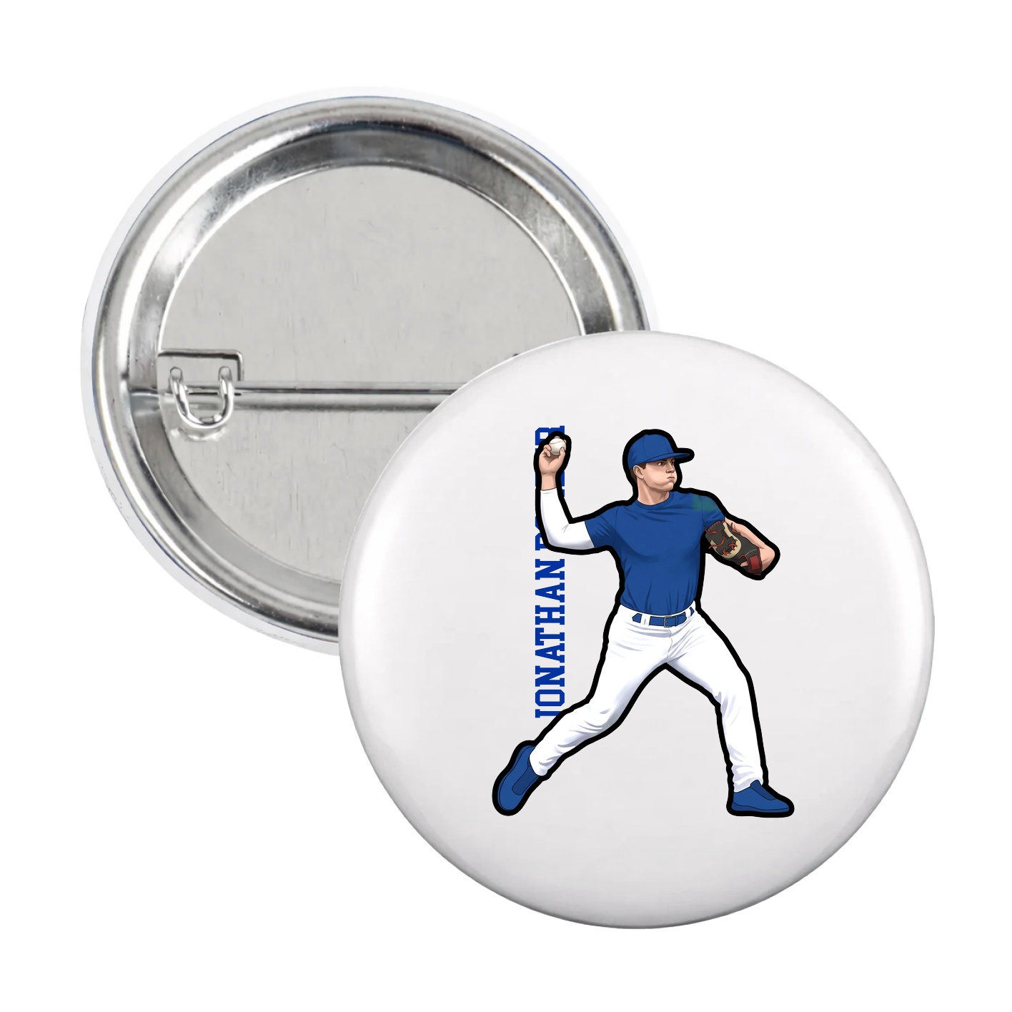 Game Day Button — Name Vertical in White