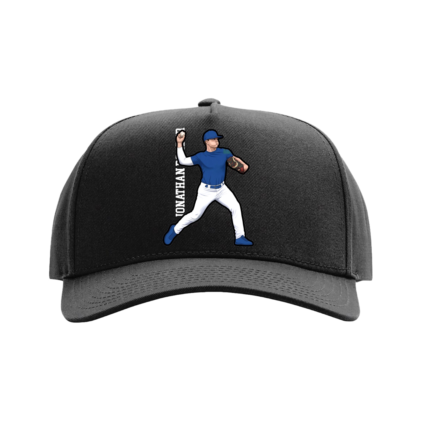 Full Fabric Five-Panel Champ Cap — Name Vertical in Black