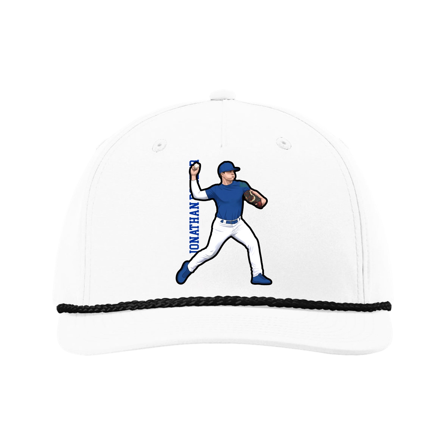 Five-Panel Classic Rope Cap — Name Vertical in White