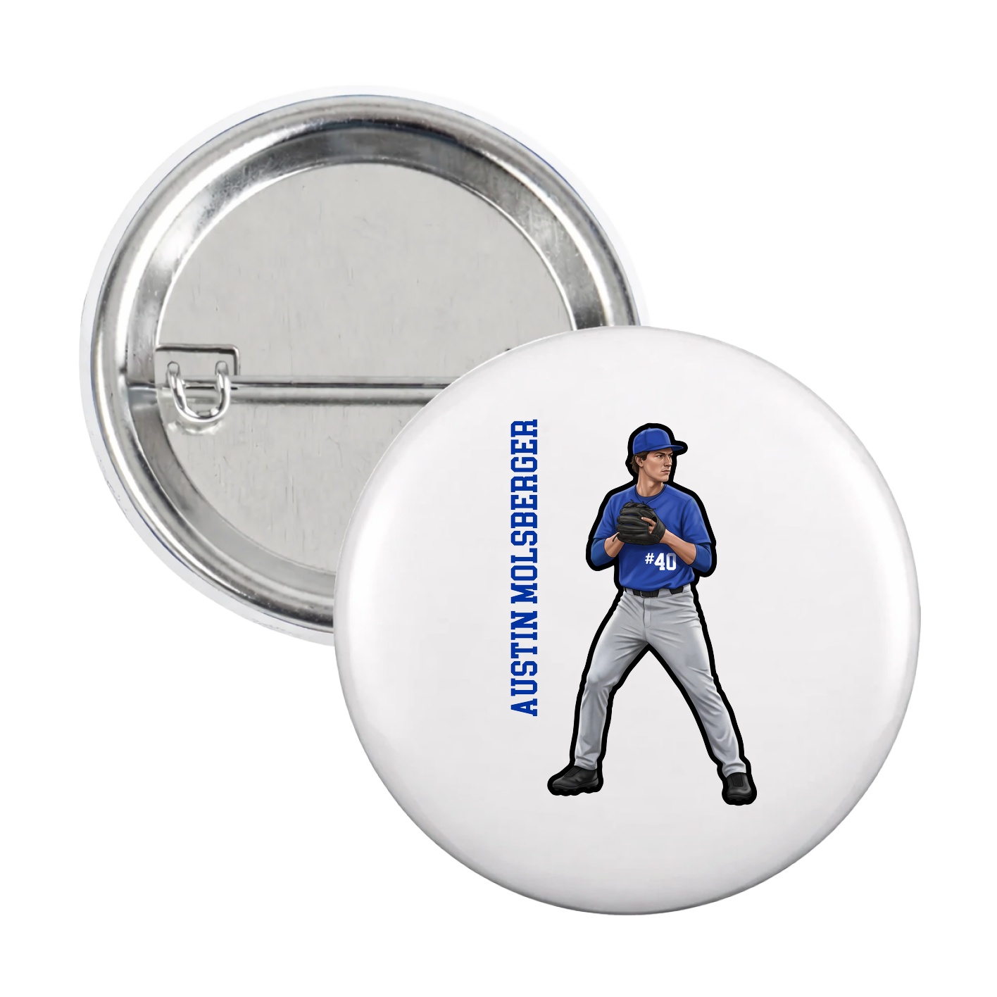 Game Day Button — Name Vertical in White