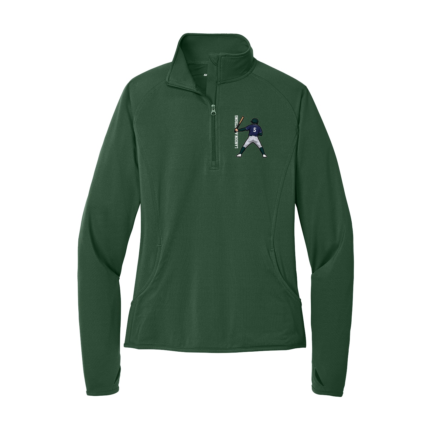 Women's Q-Zip Pullover — Name Vertical in Green