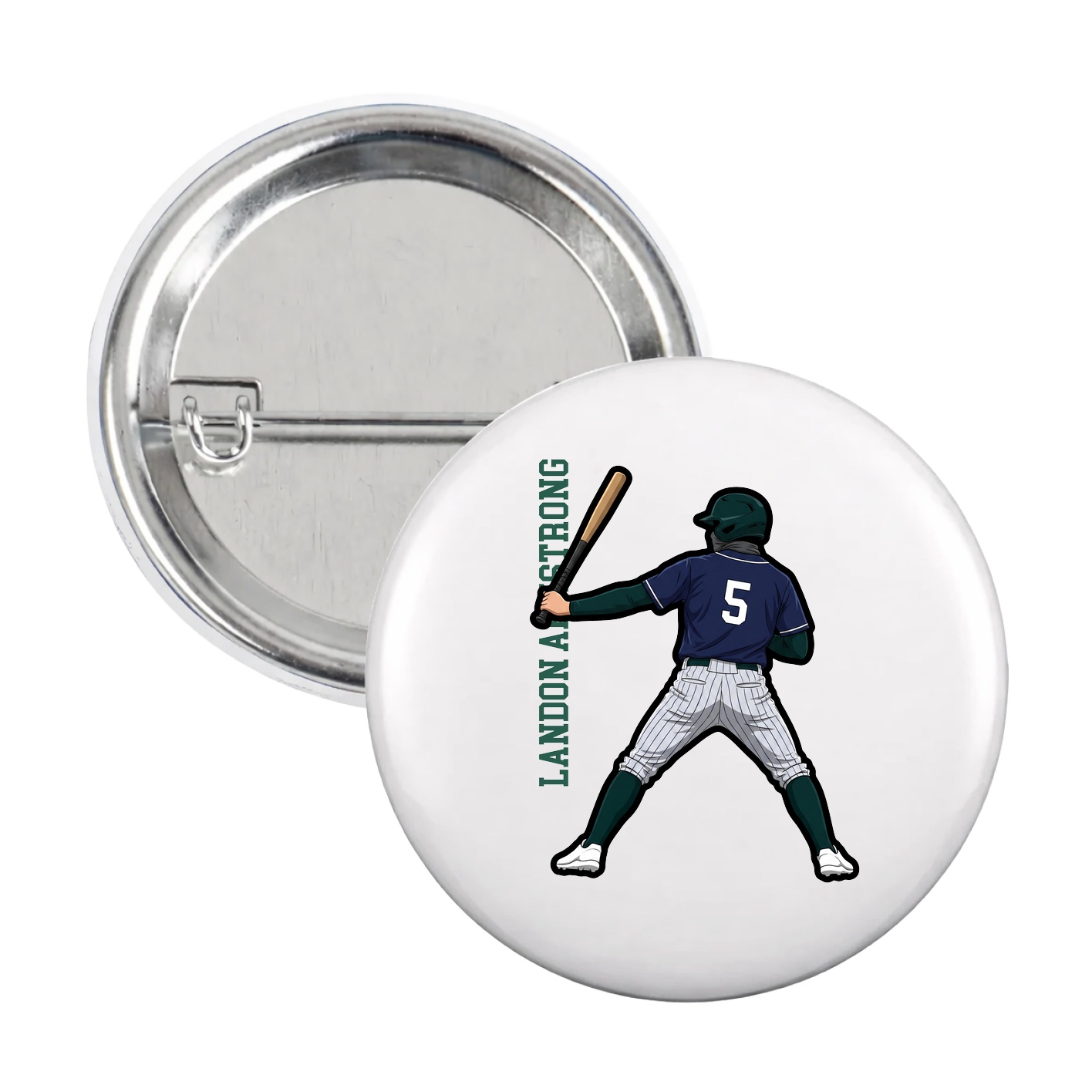 Game Day Button — Name Vertical in White