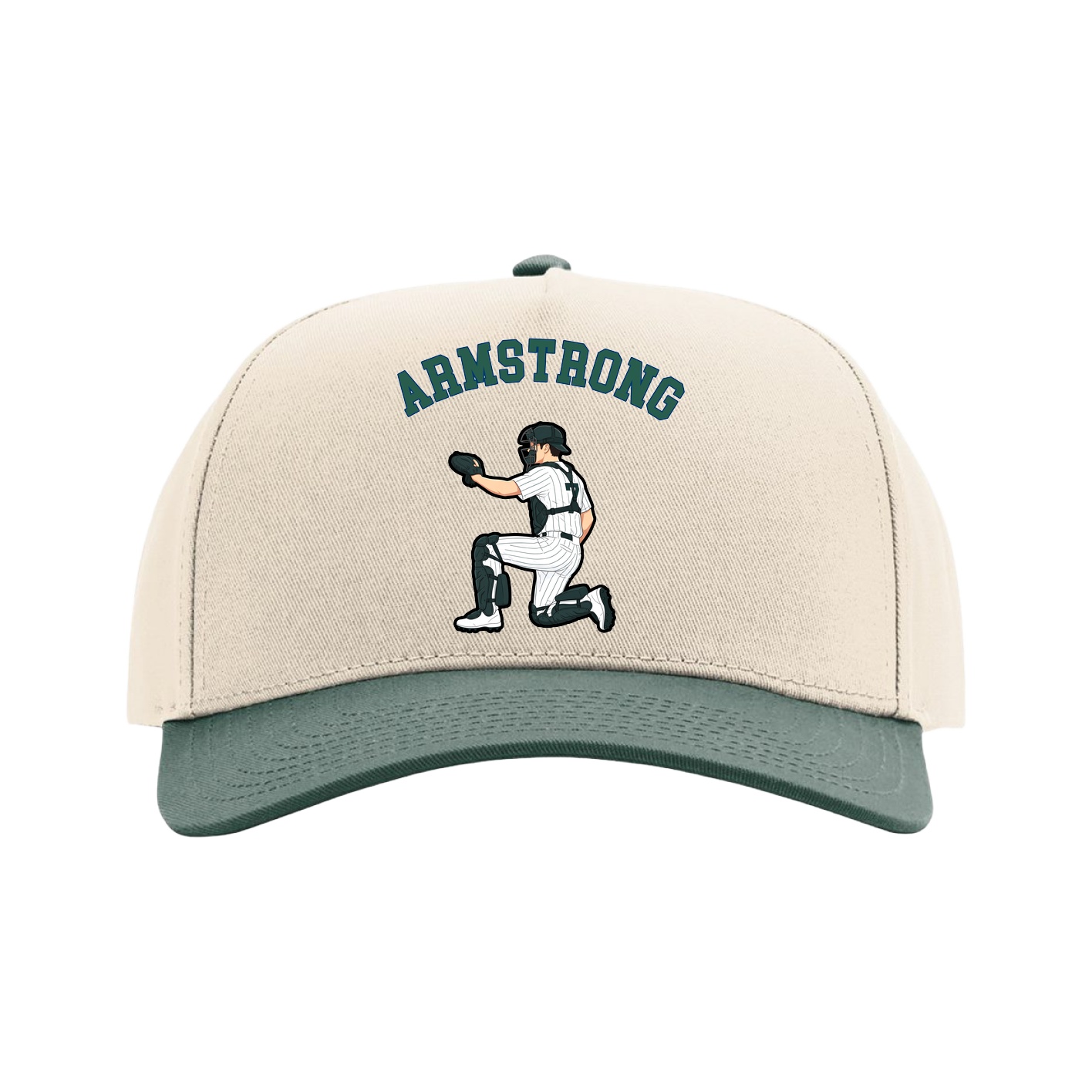 Full Fabric Five-Panel Champ Cap — Shirsey Arch in Cream/Green