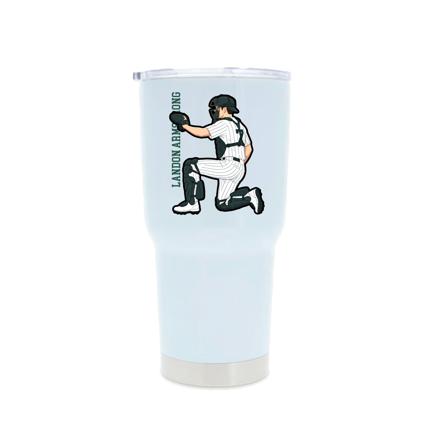 30oz Stainless Steel Tumbler — Name Vertical in White
