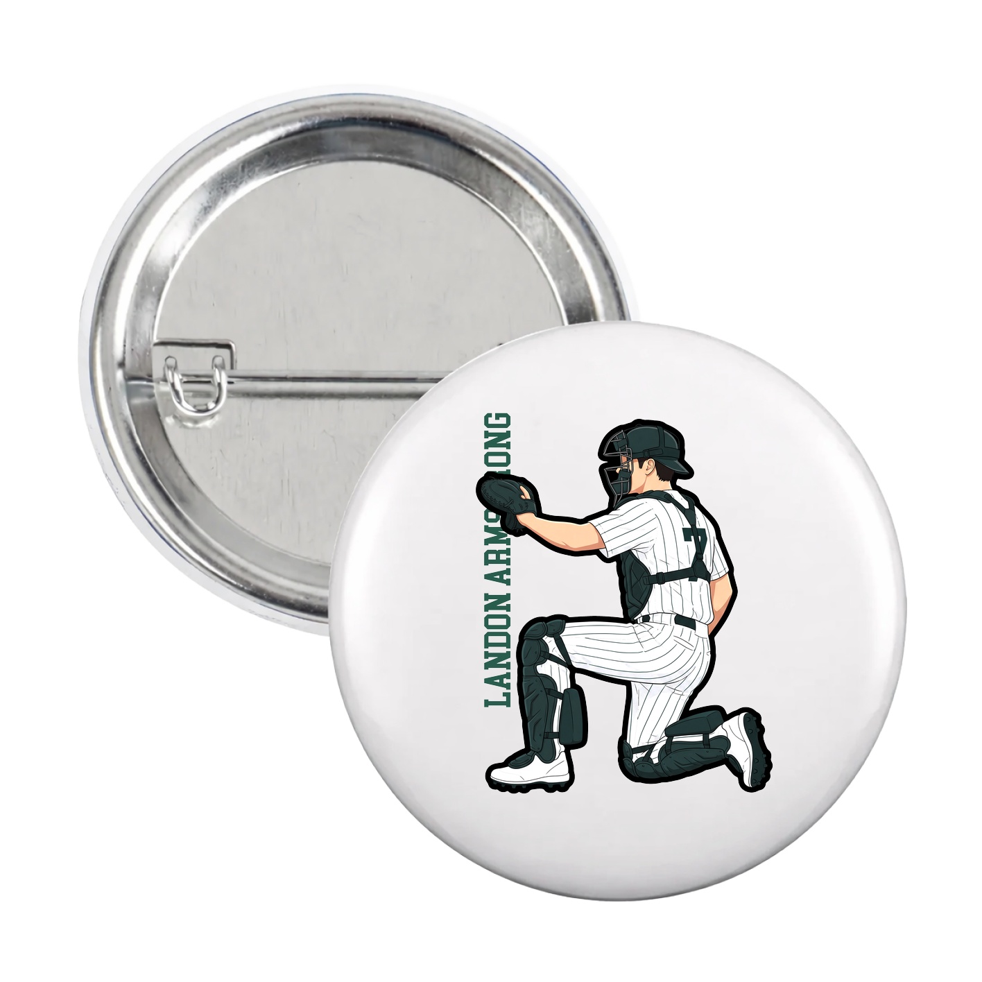 Game Day Button — Name Vertical in White