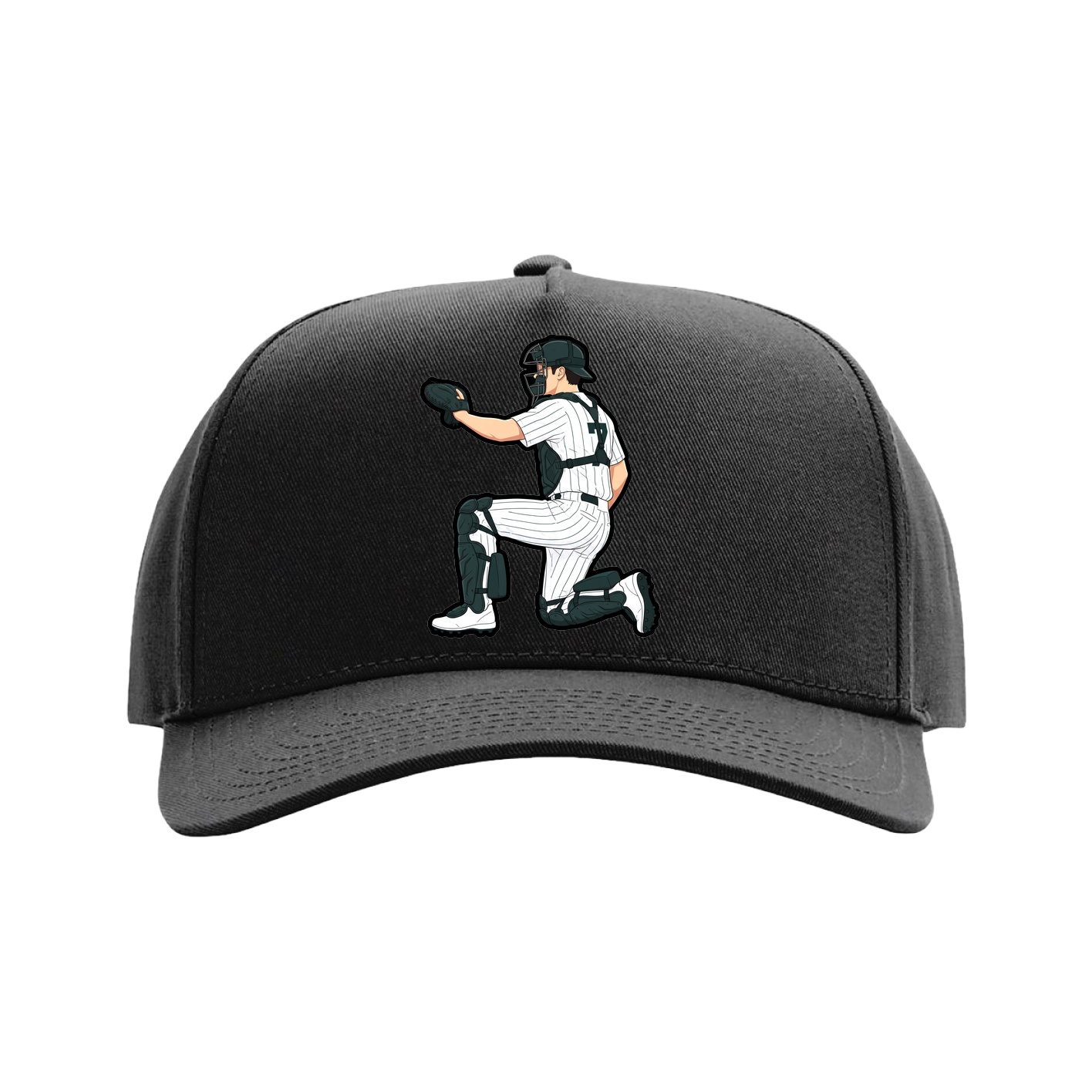 Full Fabric Five-Panel Champ Cap — Name Vertical in Black