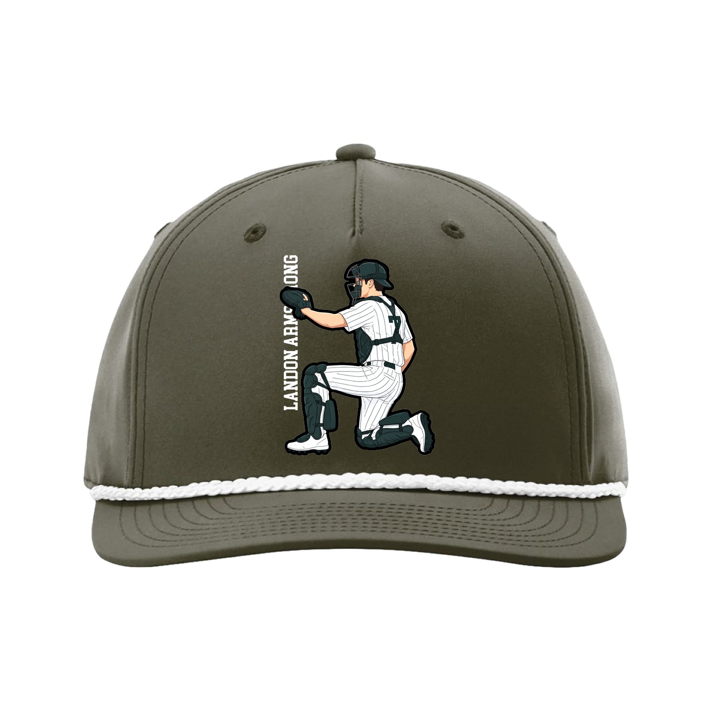 Five-Panel Classic Rope Cap — Name Vertical in Green