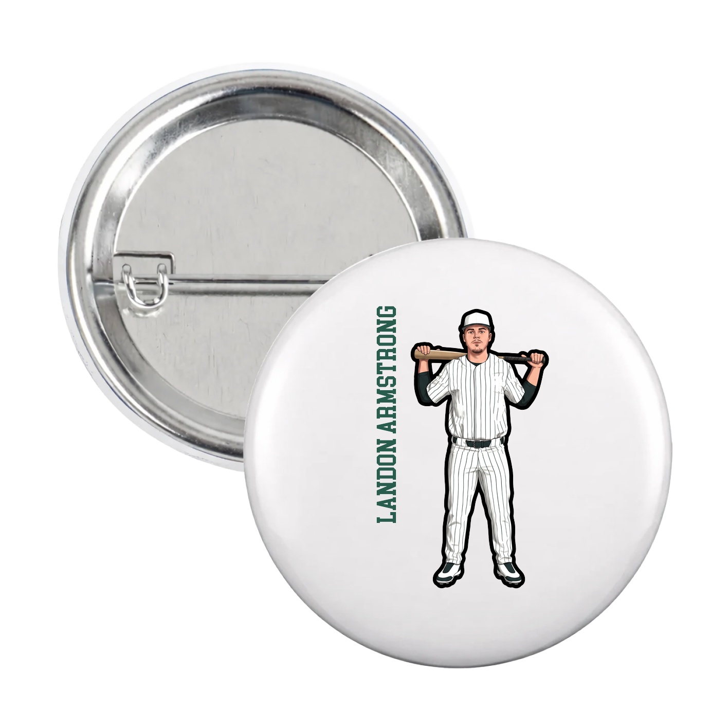 Game Day Button — Name Vertical in White