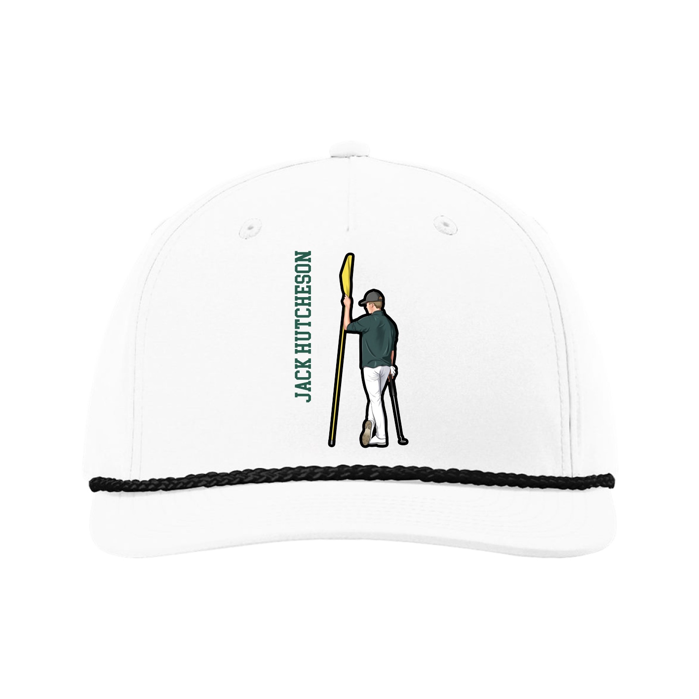 Five-Panel Classic Rope Cap — Name Vertical in White