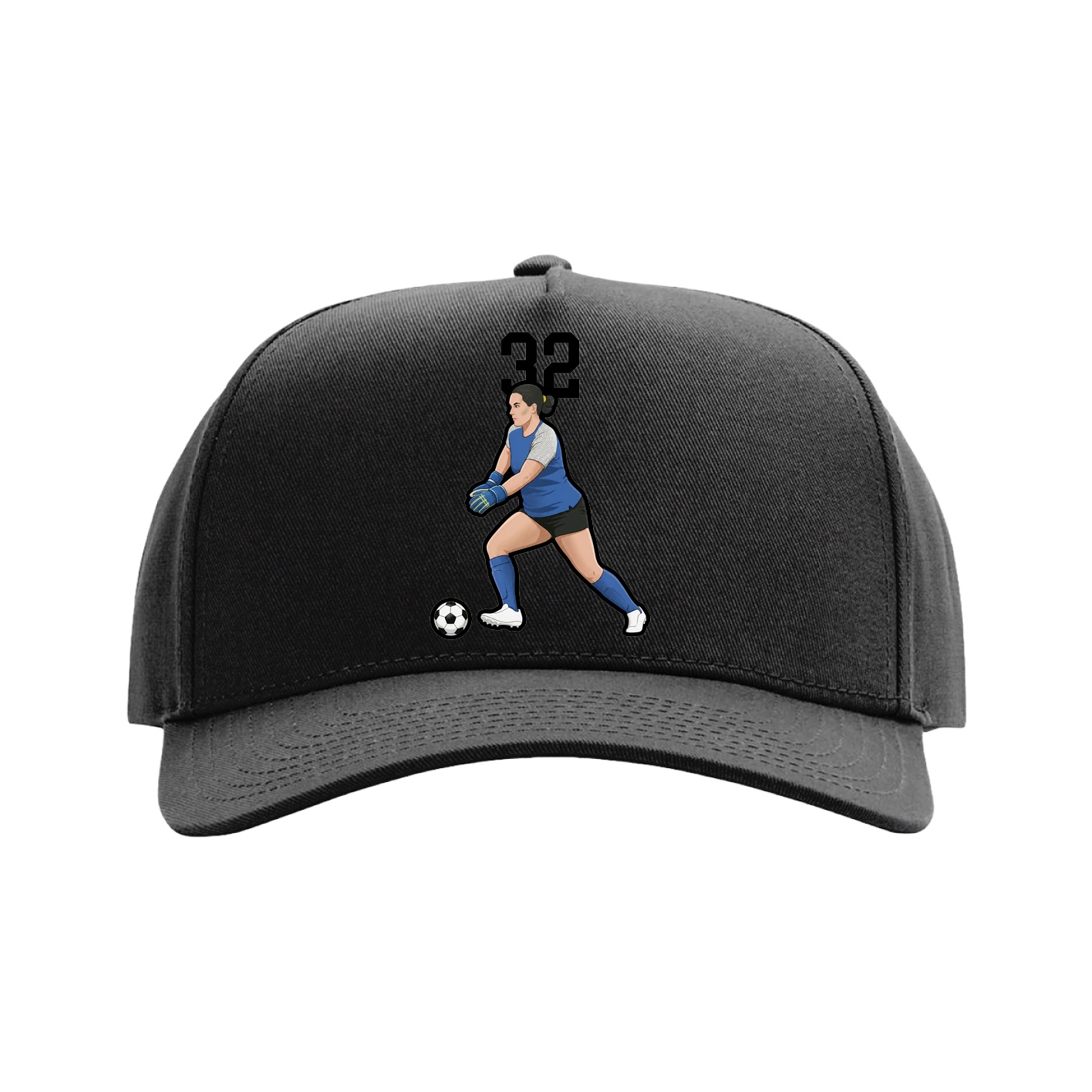 Full Fabric Five-Panel Champ Cap — Number Top in Black
