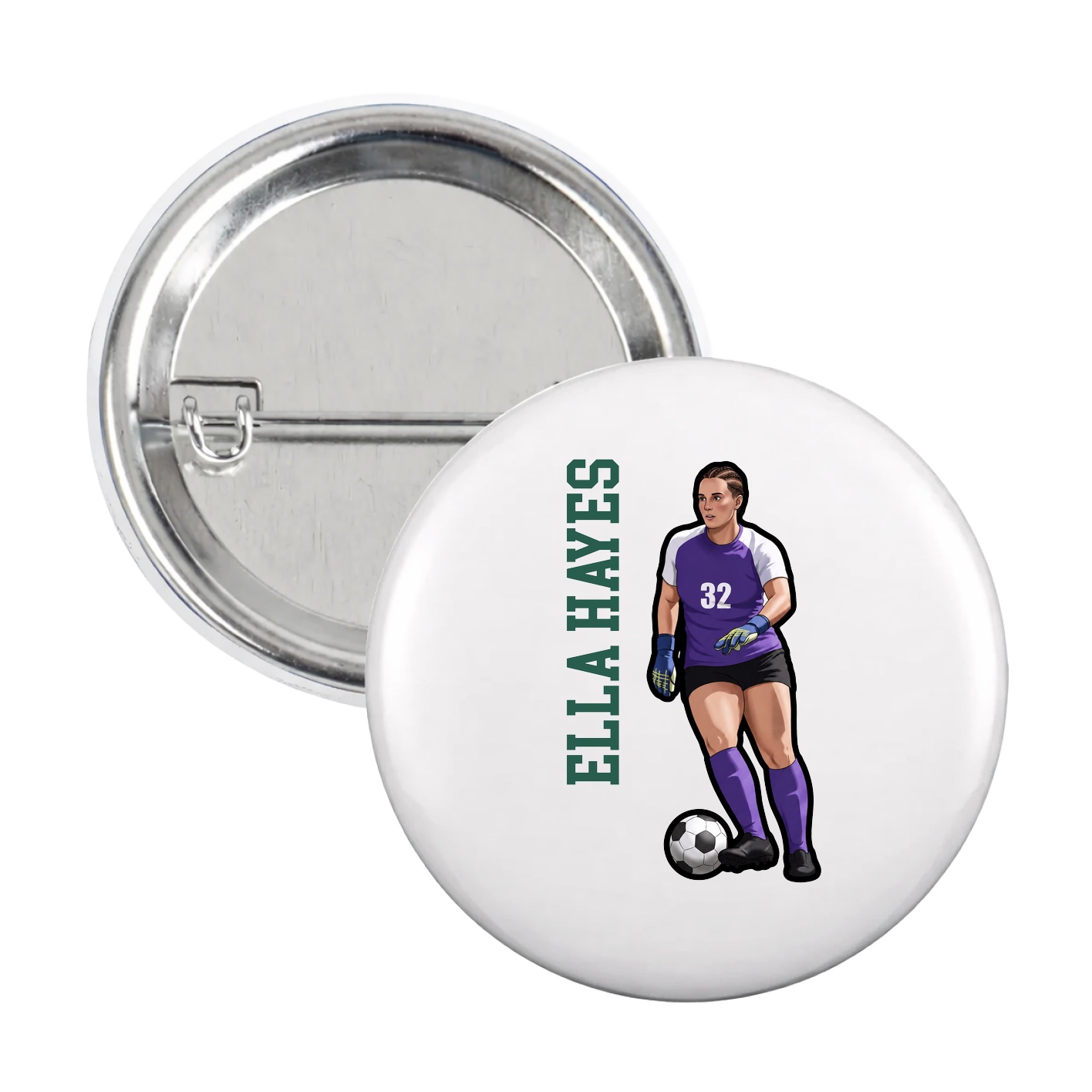 Game Day Button — Name Vertical in White