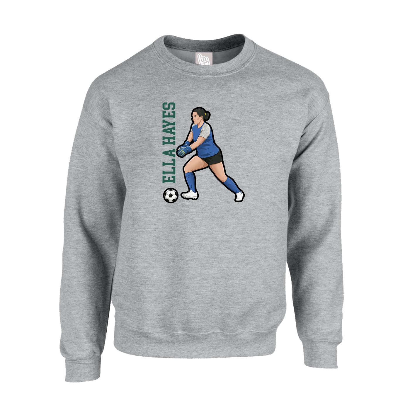 Fleece Crew — Name Vertical in Grey