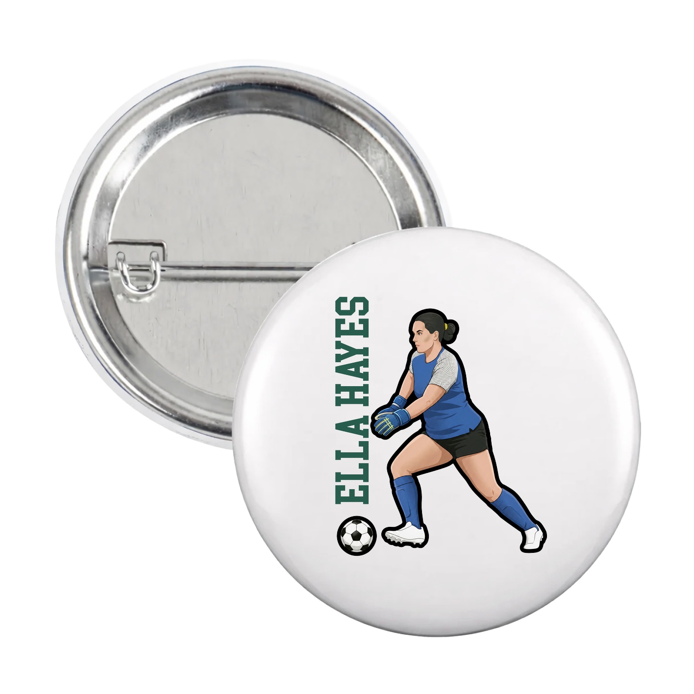 Game Day Button — Name Vertical in White
