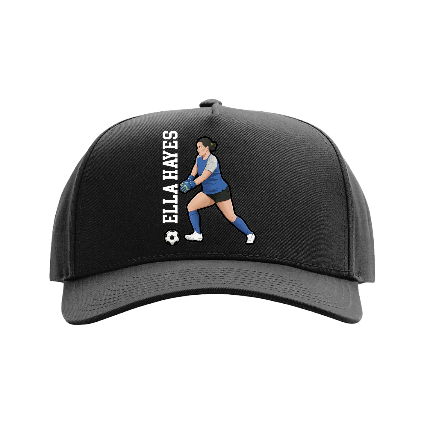 Full Fabric Five-Panel Champ Cap — Name Vertical in Black