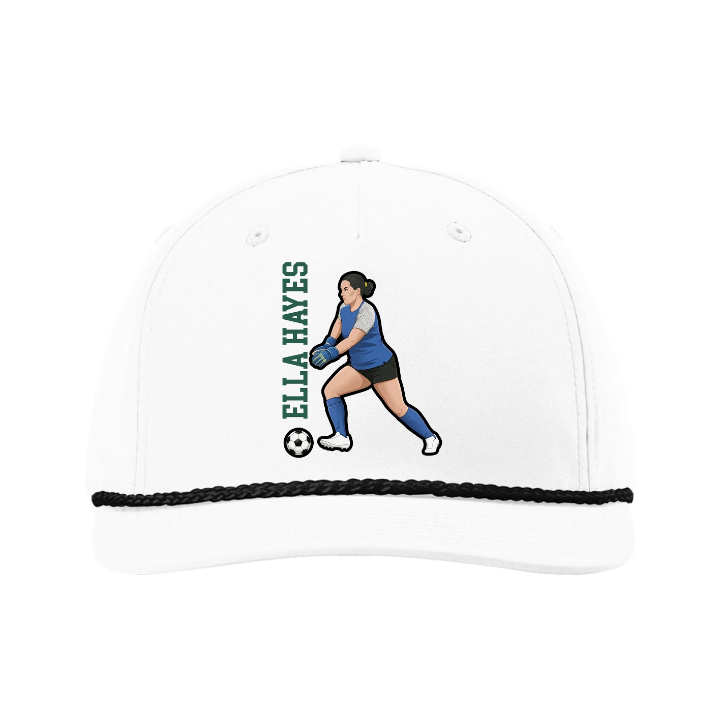 Five-Panel Classic Rope Cap — Name Vertical in White
