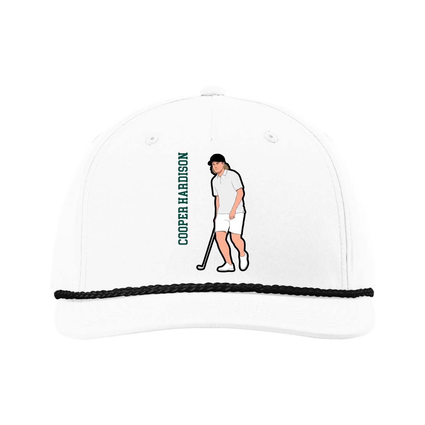 Five-Panel Classic Rope Cap — Name Vertical in White