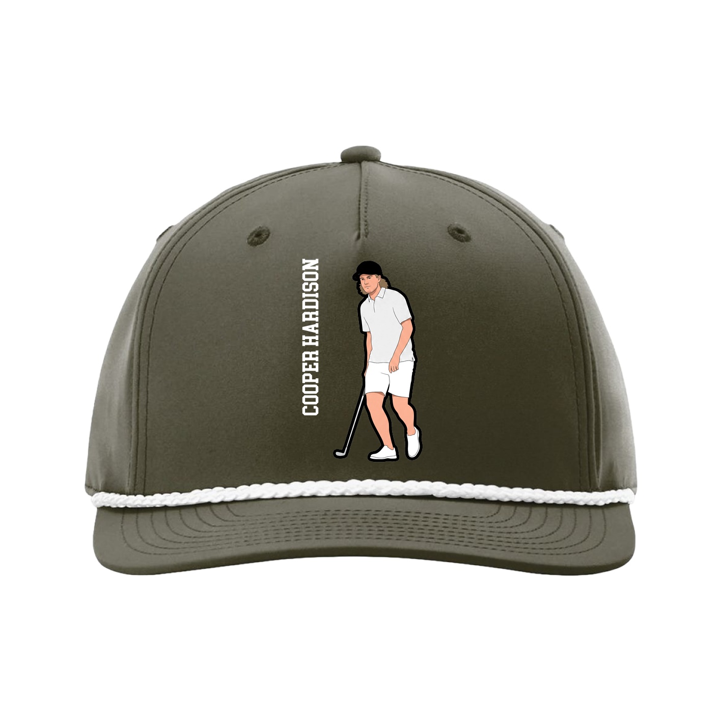 Five-Panel Classic Rope Cap — Name Vertical in Green