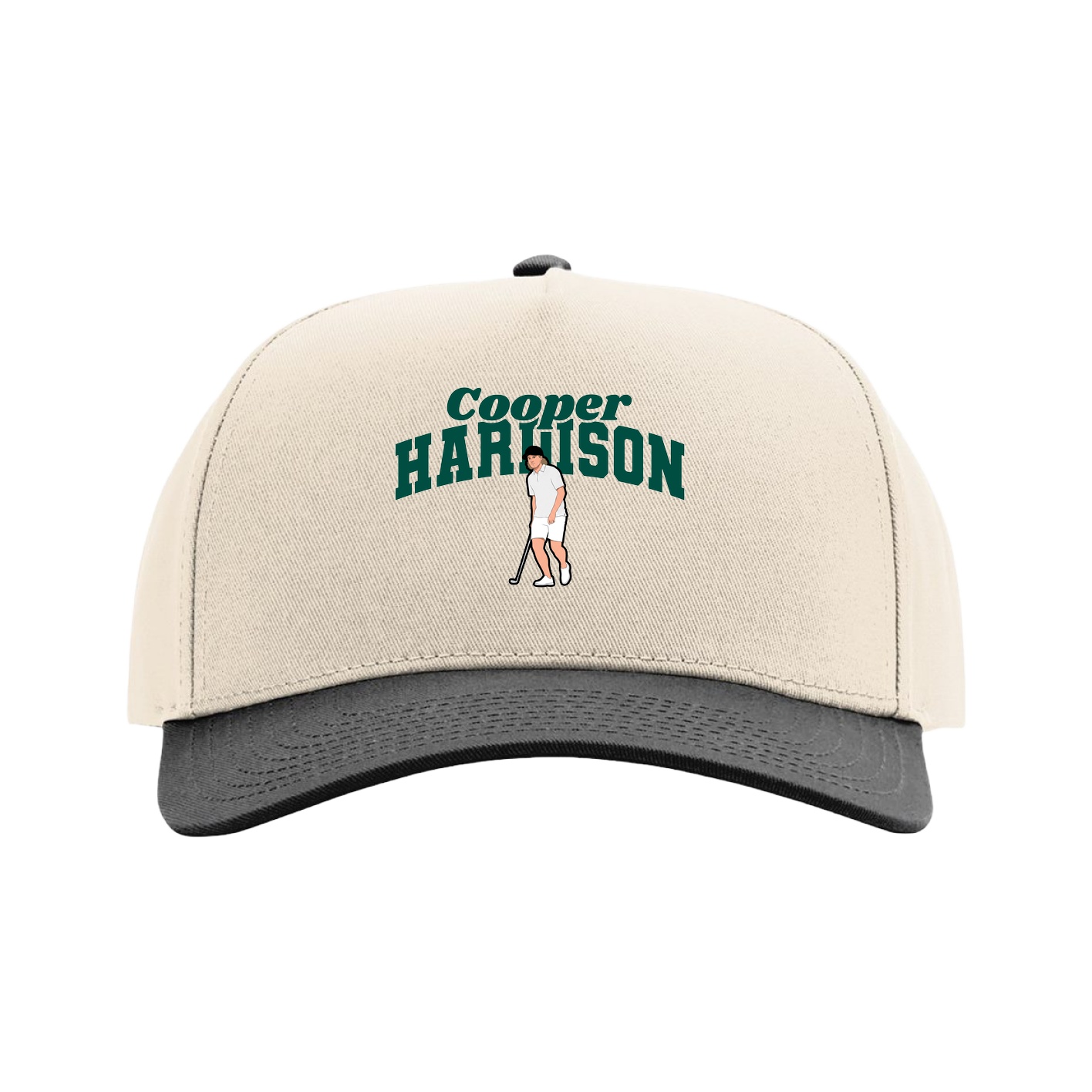 Full Fabric Five-Panel Champ Cap — Signature Arch in Cream/Black