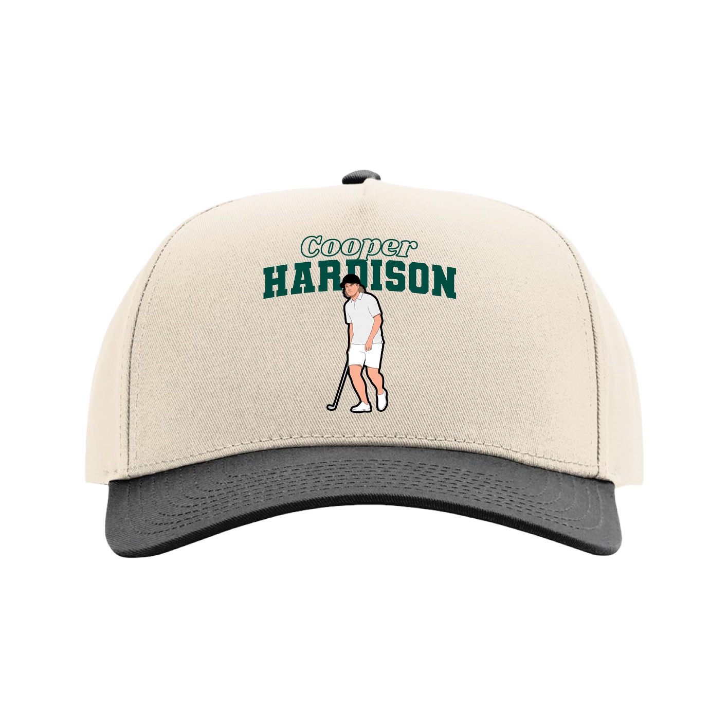 Full Fabric Five-Panel Champ Cap — Name Arch in Cream/Black
