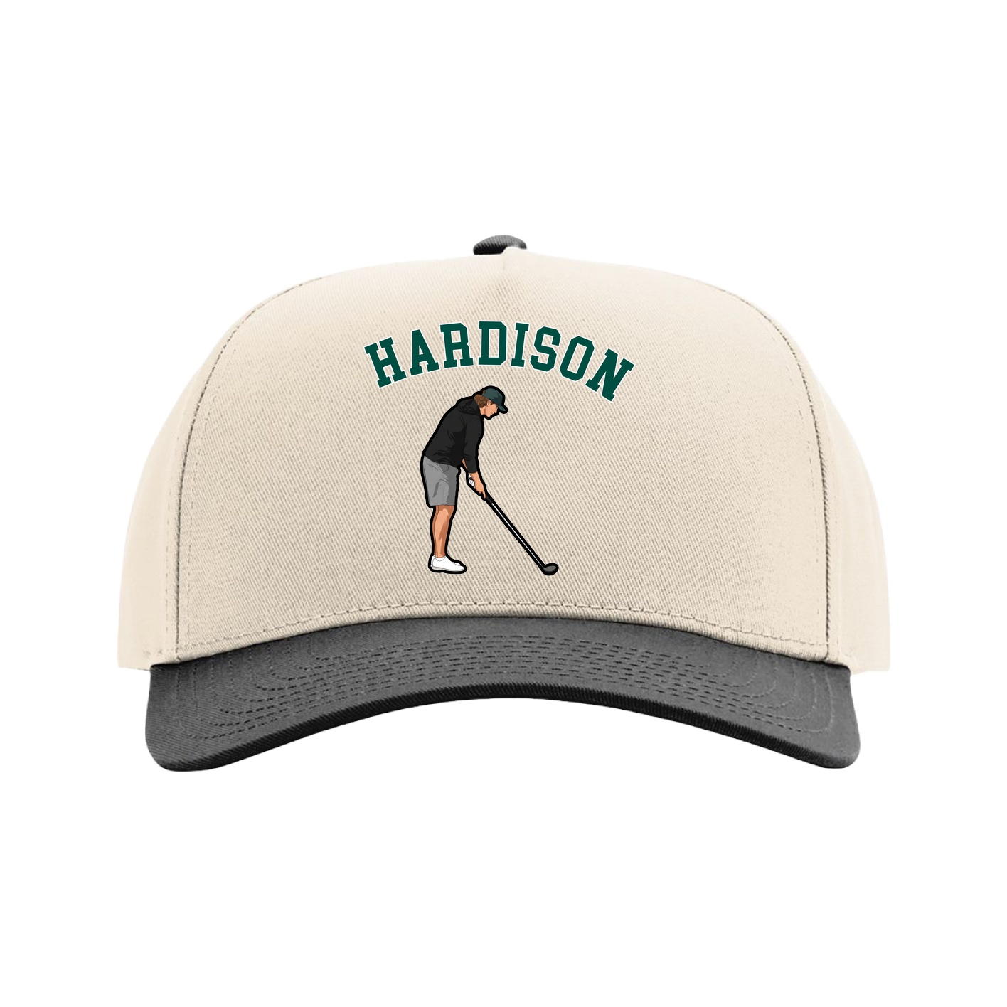 Full Fabric Five-Panel Champ Cap — Shirsey Arch in Cream/Black