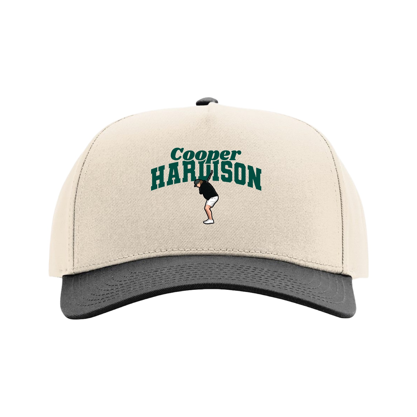Full Fabric Five-Panel Champ Cap — Signature Arch in Cream/Black
