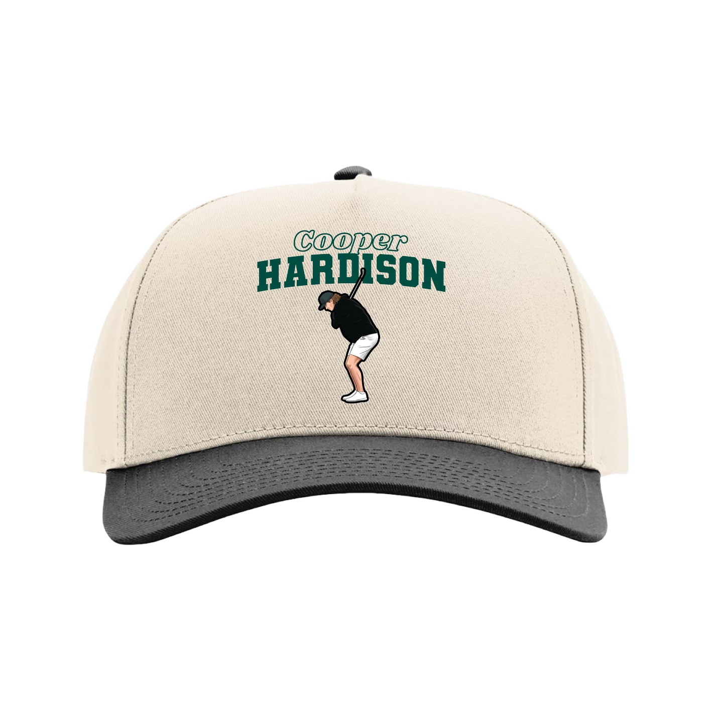 Full Fabric Five-Panel Champ Cap — Name Arch in Cream/Black