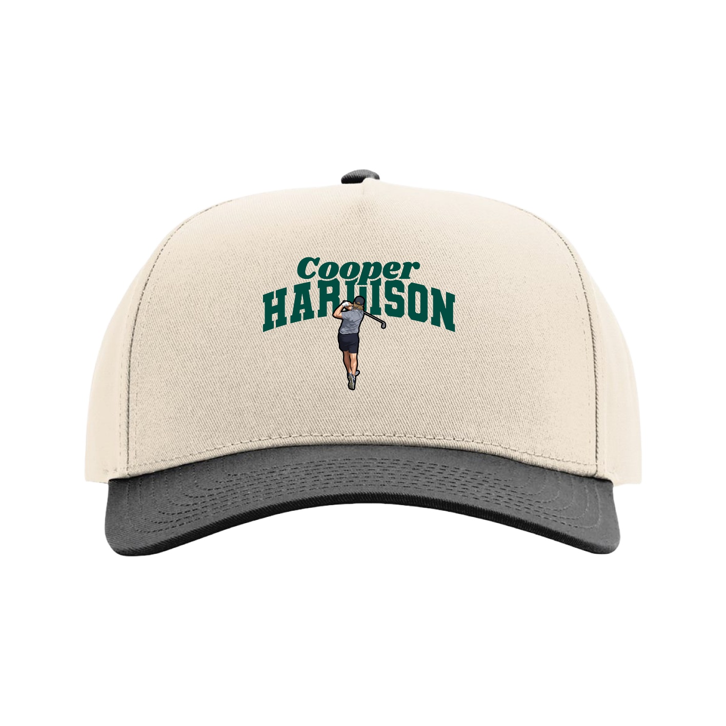 Full Fabric Five-Panel Champ Cap — Signature Arch in Cream/Black