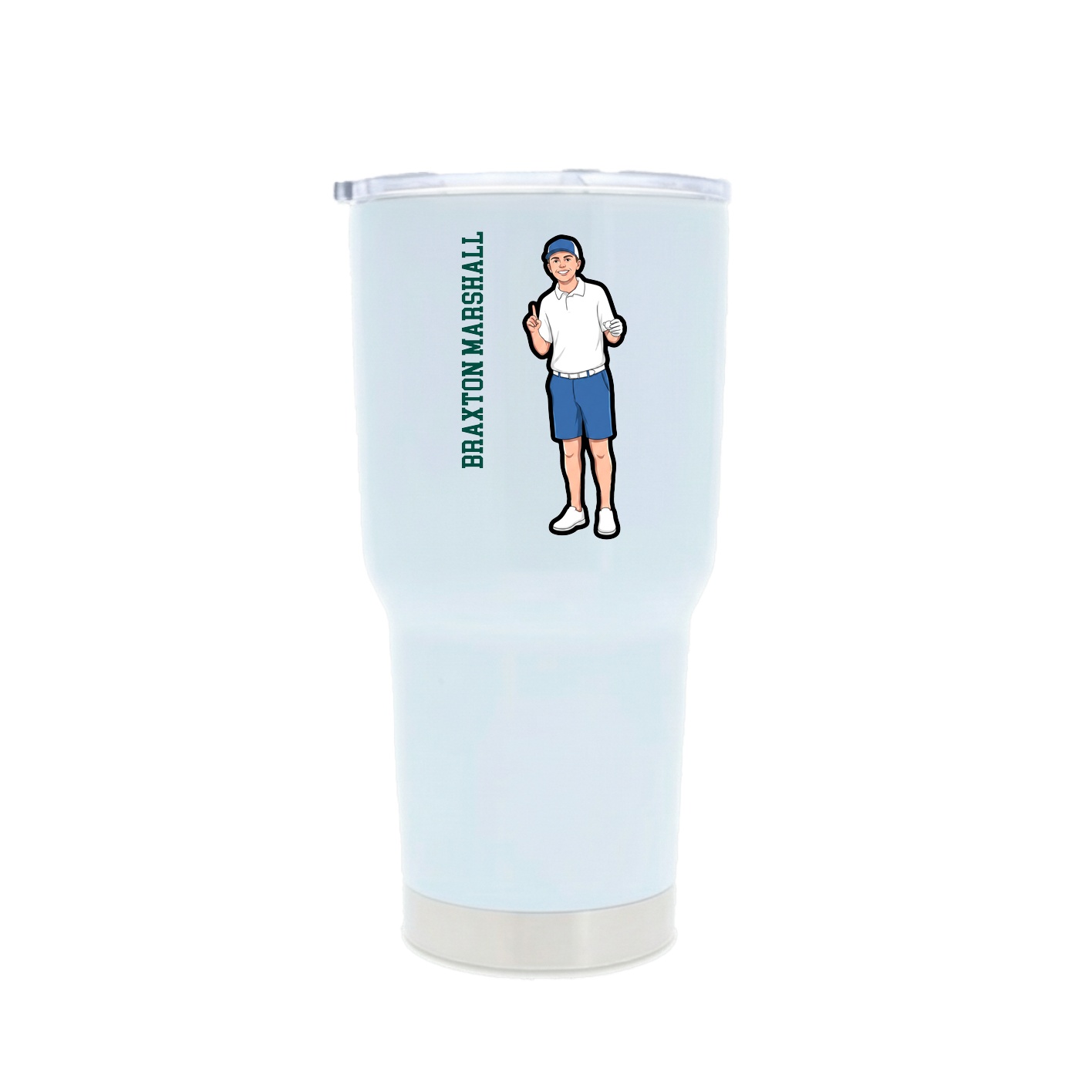 30oz Stainless Steel Tumbler — Name Vertical in White