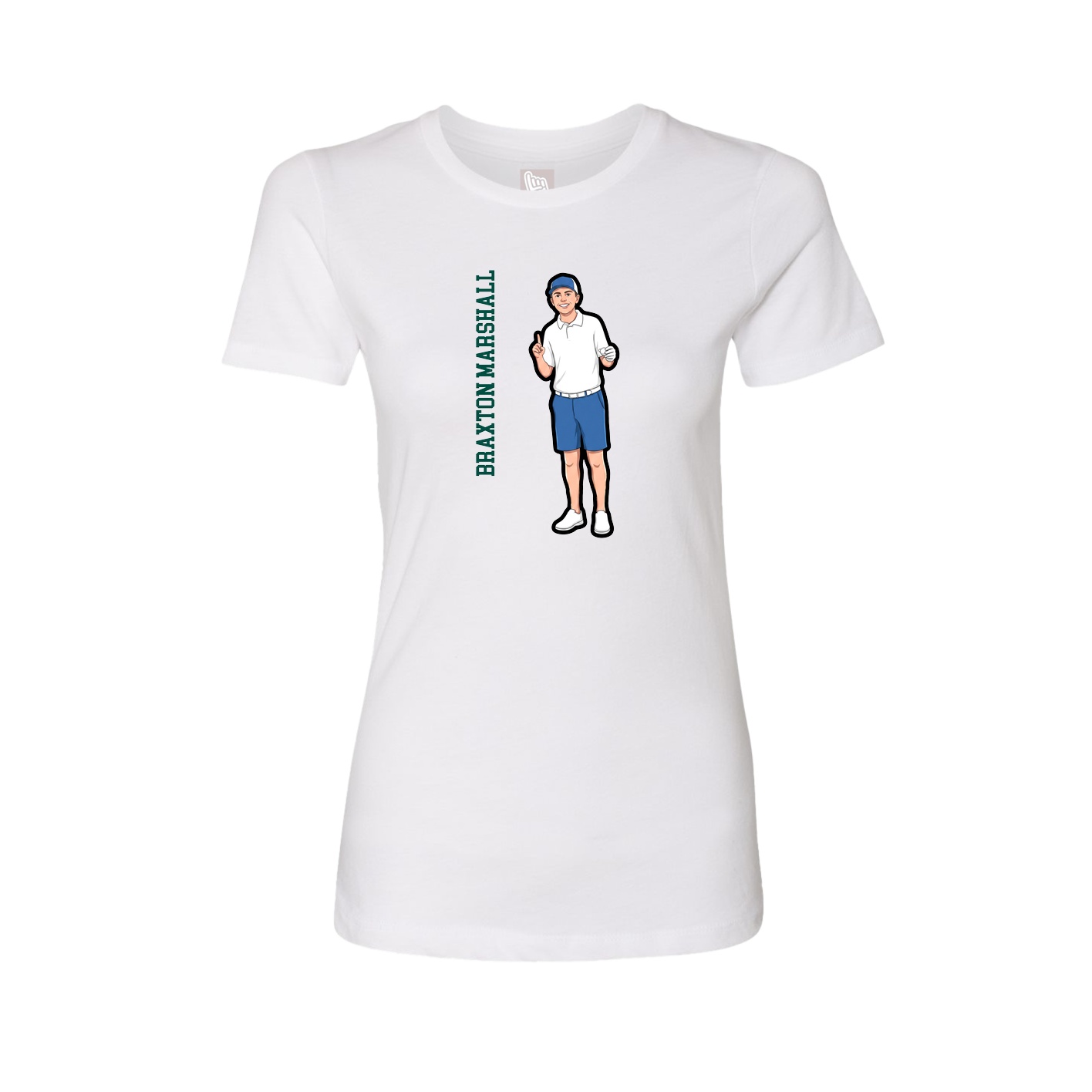 Fitted Women's Tee — Name Vertical in White