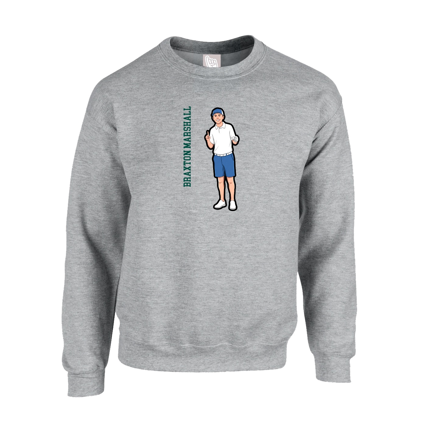 Fleece Crew — Name Vertical in Grey