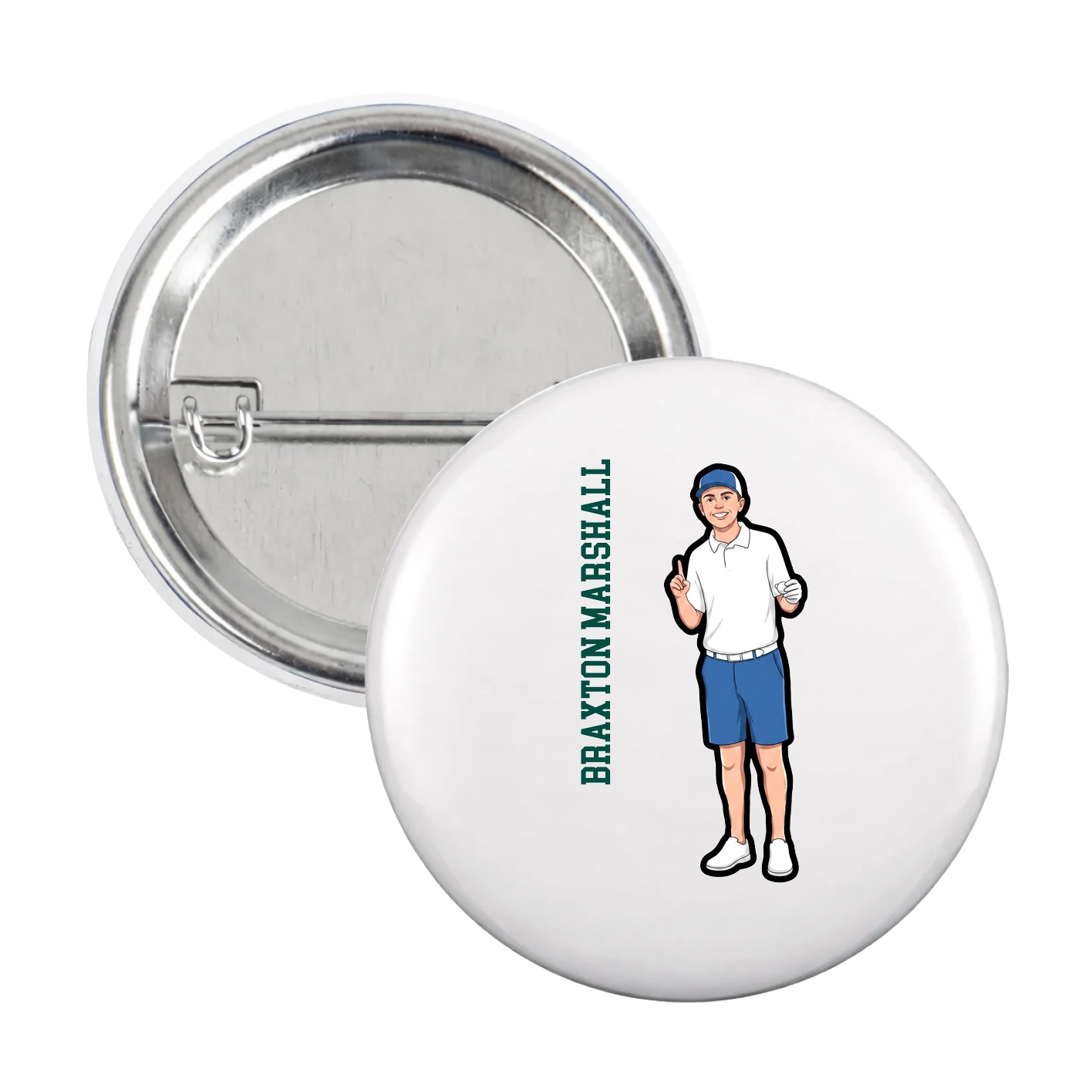 Game Day Button — Name Vertical in White