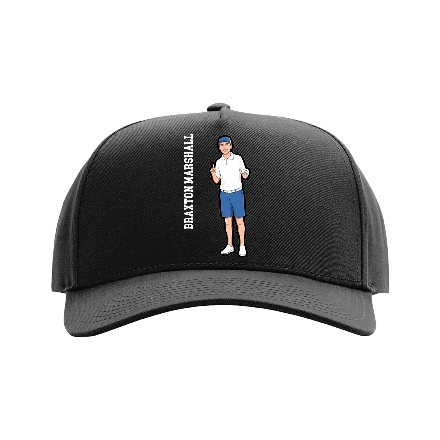 Full Fabric Five-Panel Champ Cap — Name Vertical in Black
