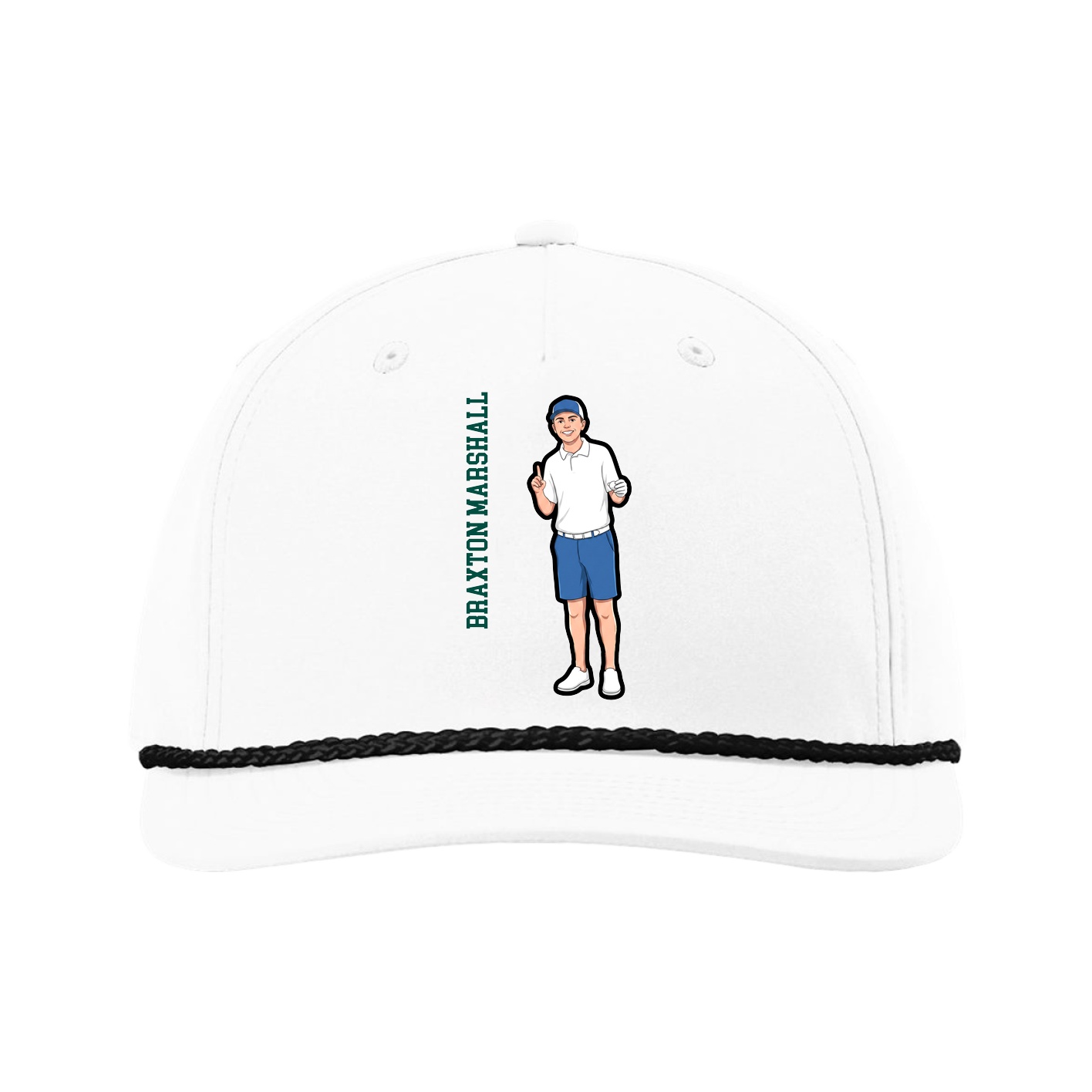 Five-Panel Classic Rope Cap — Name Vertical in White