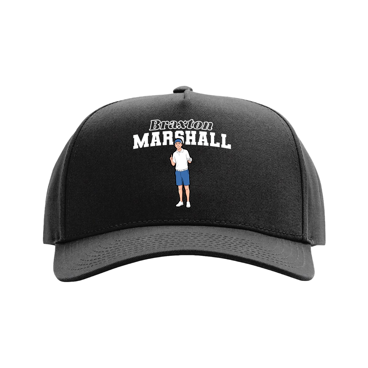 Full Fabric Five-Panel Champ Cap — Name Arch in Black