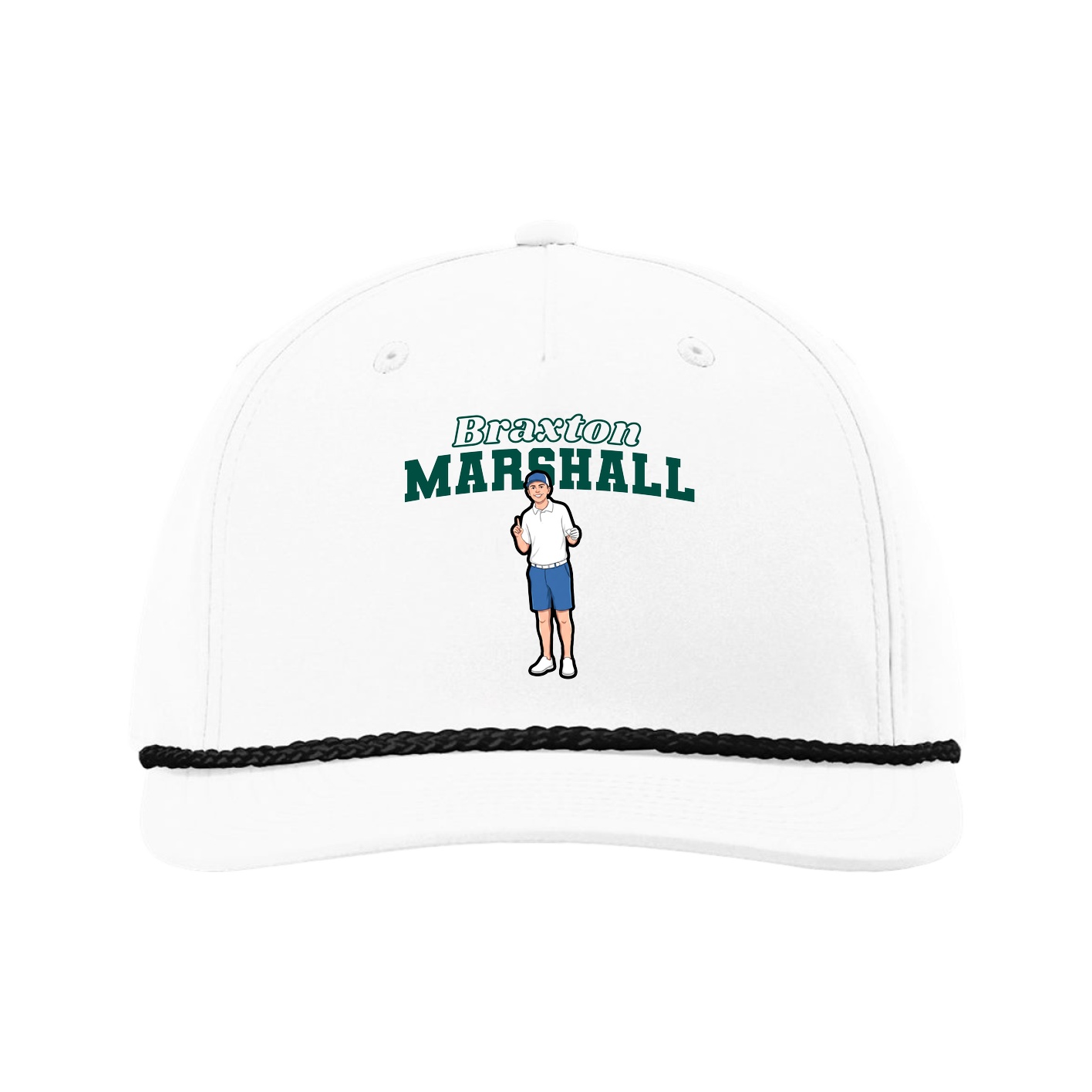 Five-Panel Classic Rope Cap — Name Arch in White
