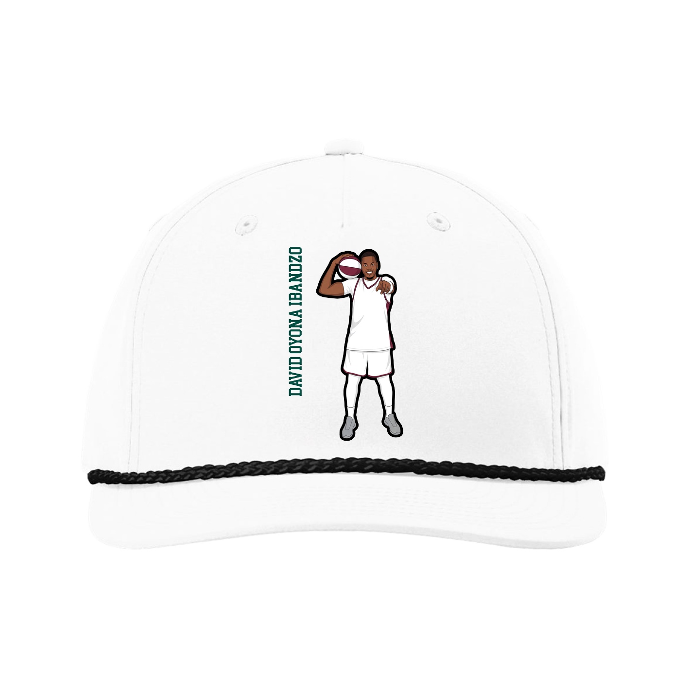 Five-Panel Classic Rope Cap — Name Vertical in White