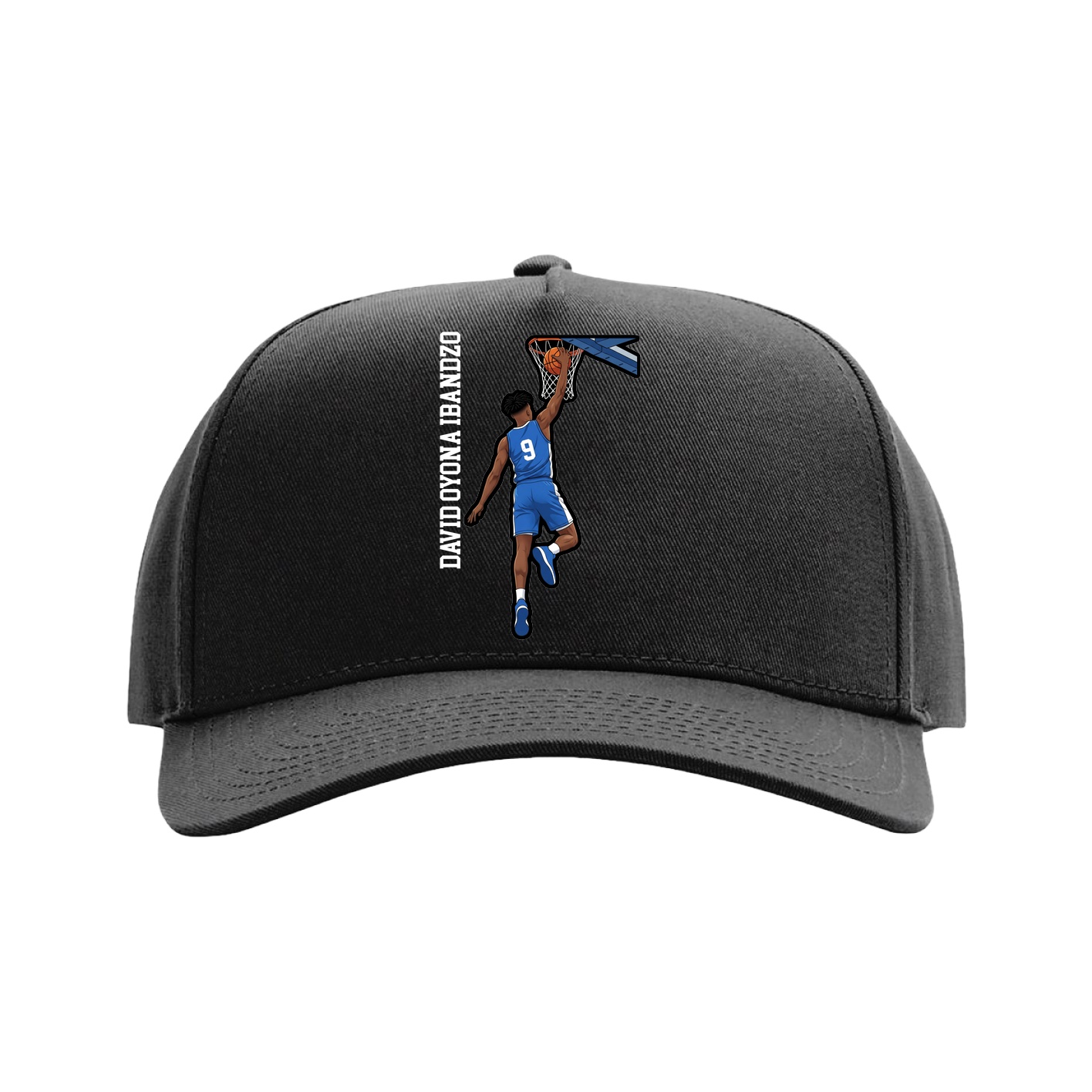 Full Fabric Five-Panel Champ Cap — Name Vertical in Black
