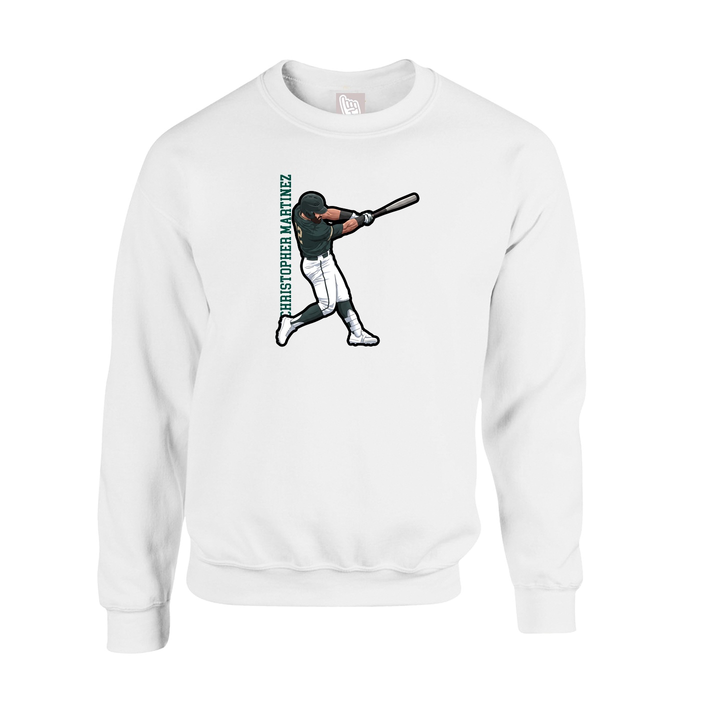 Fleece Crew — Name Vertical in White