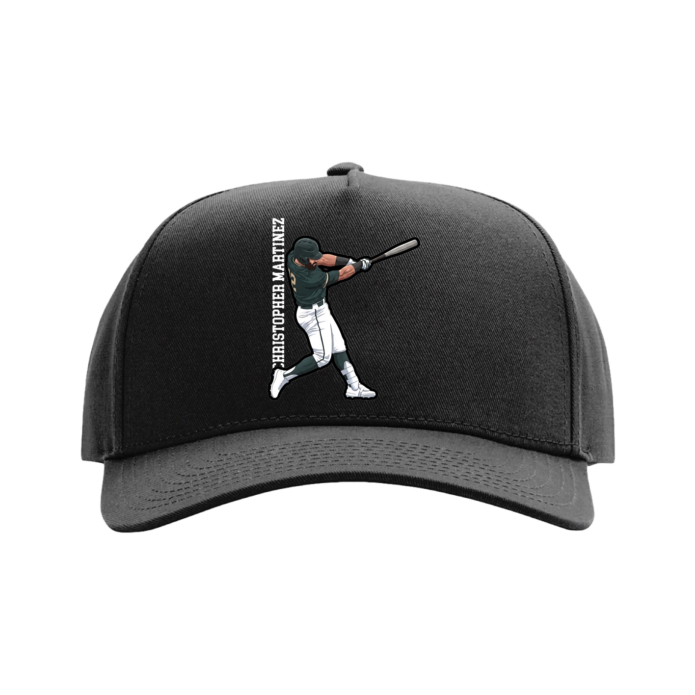 Full Fabric Five-Panel Champ Cap — Name Vertical in Black