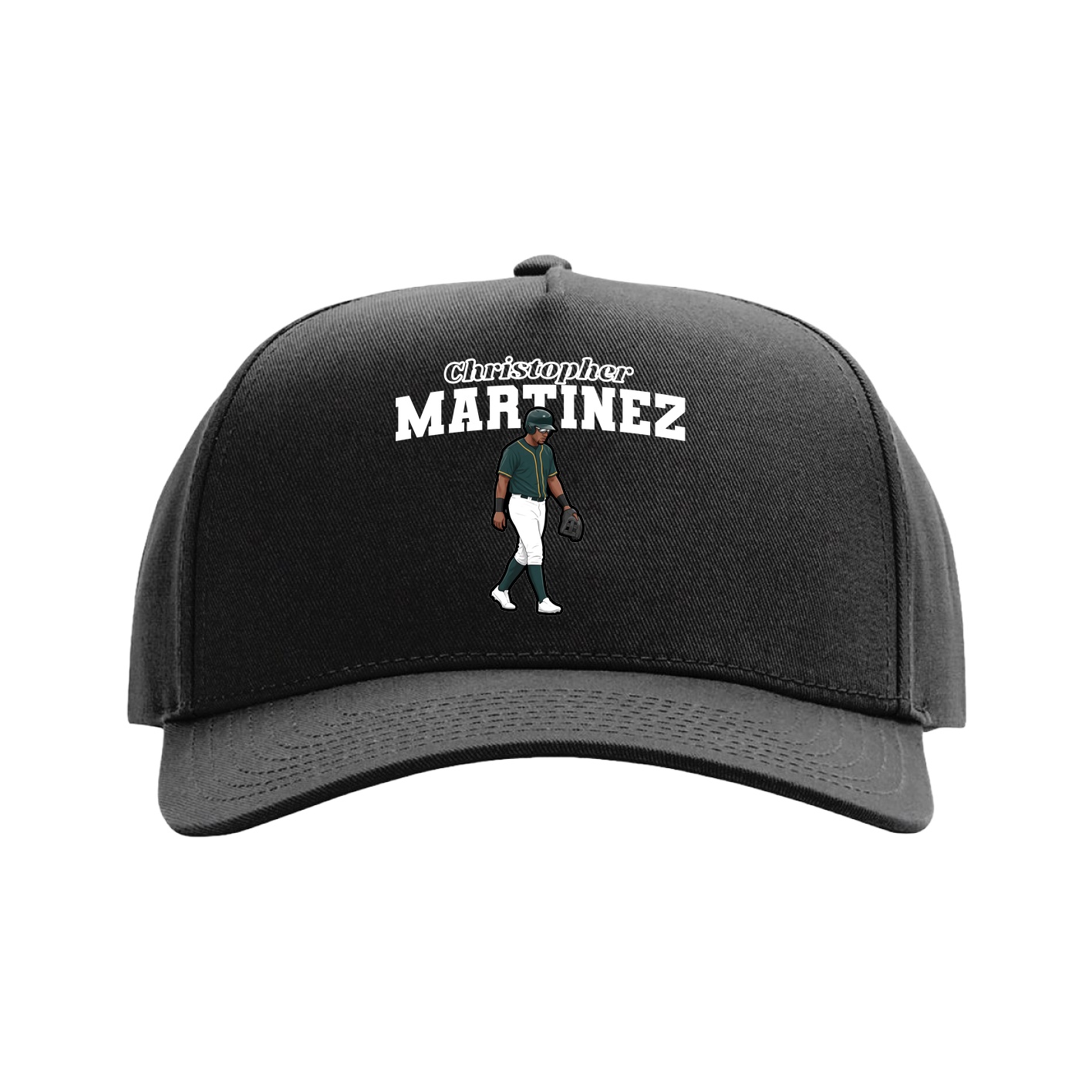 Full Fabric Five-Panel Champ Cap — Name Arch in Black