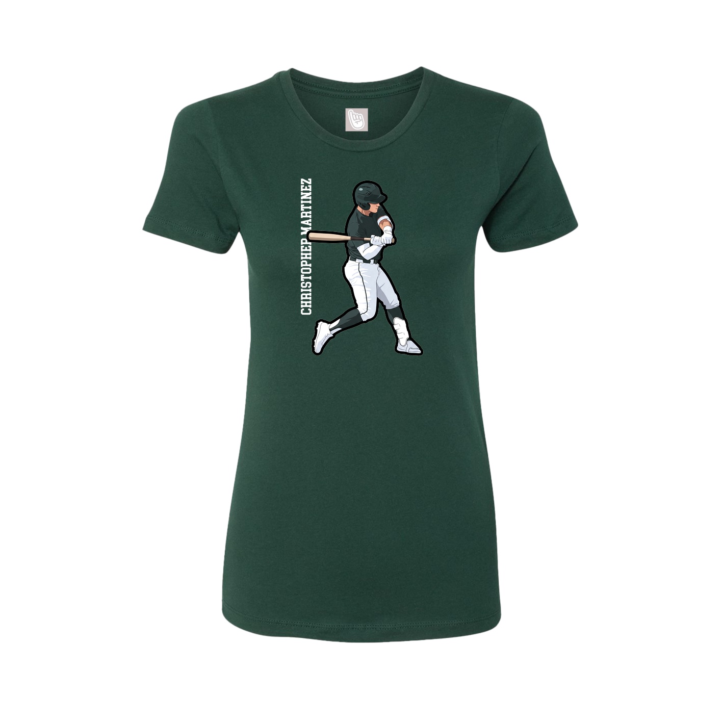 Fitted Women's Tee — Name Vertical in Green