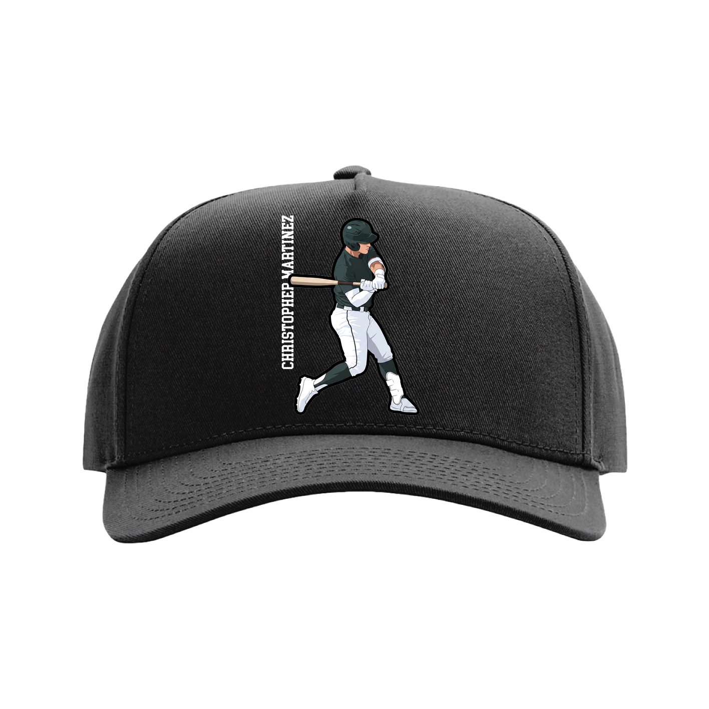 Full Fabric Five-Panel Champ Cap — Name Vertical in Black