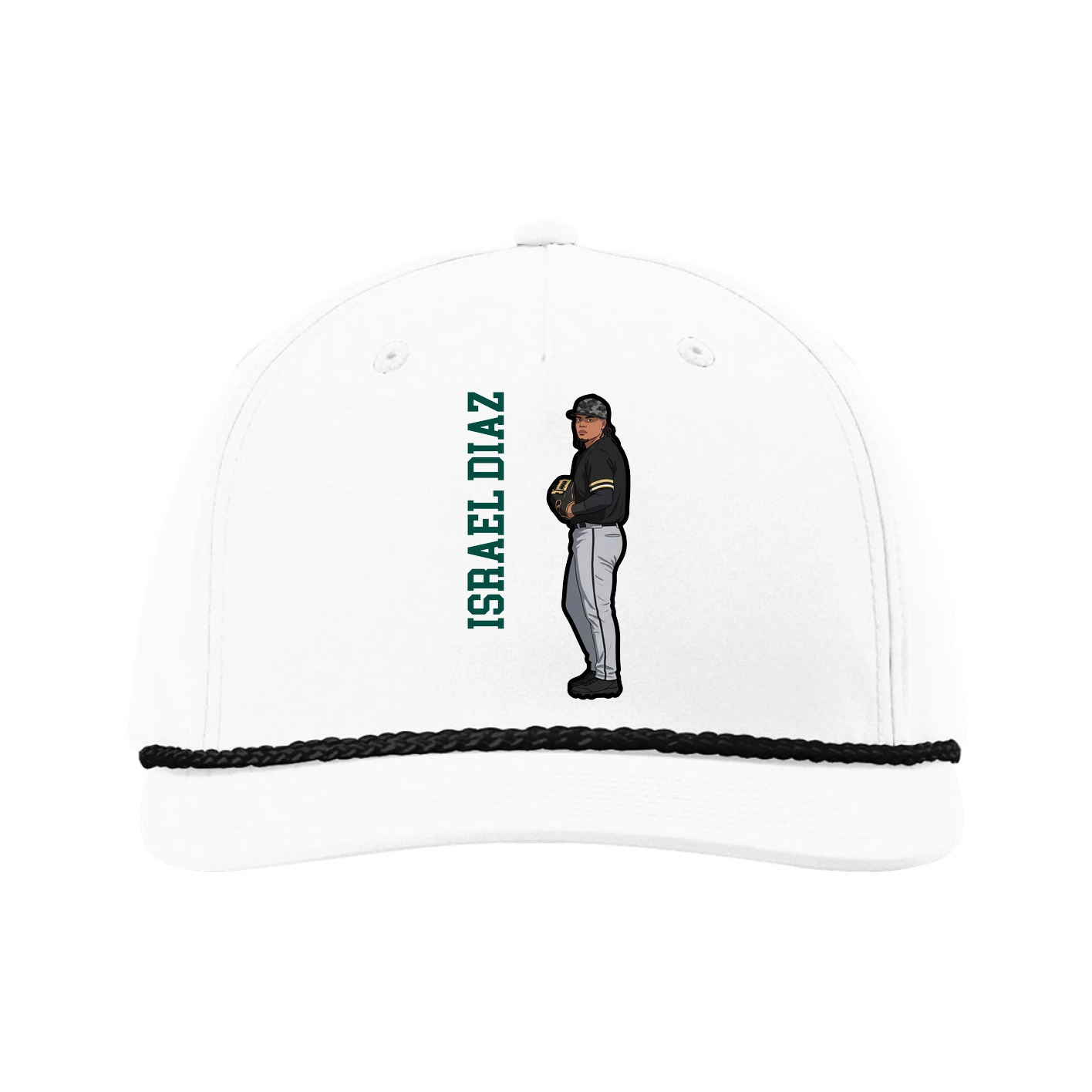 Five-Panel Classic Rope Cap — Name Vertical in White