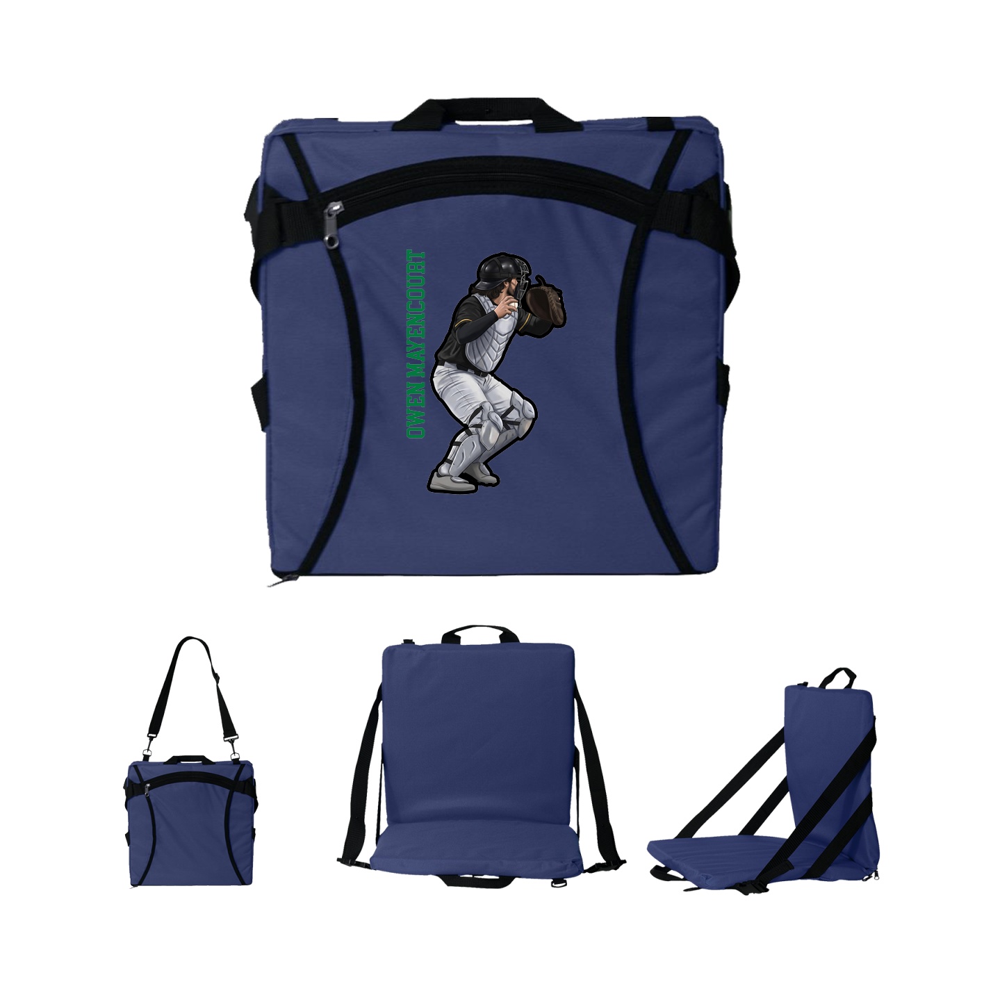 Folding Stadium Seat — Name Vertical in Navy