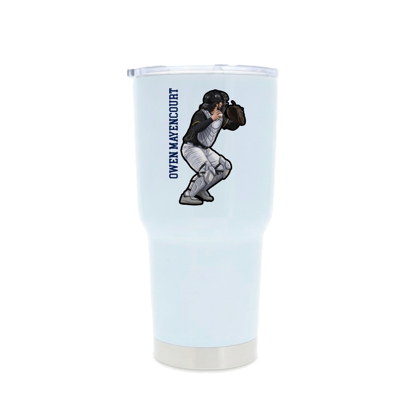 30oz Stainless Steel Tumbler — Name Vertical in White