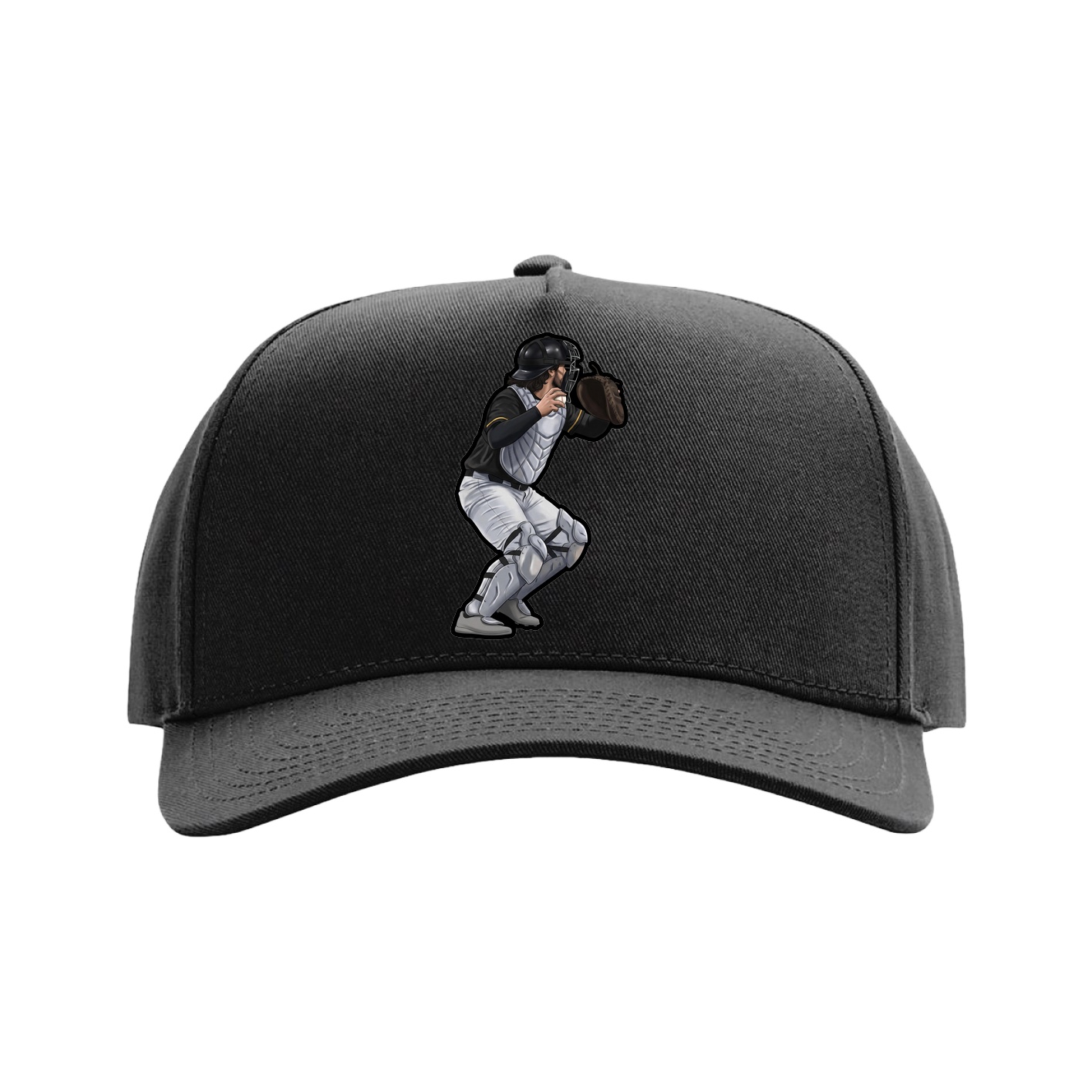 Full Fabric Five-Panel Champ Cap — Name Vertical in Black