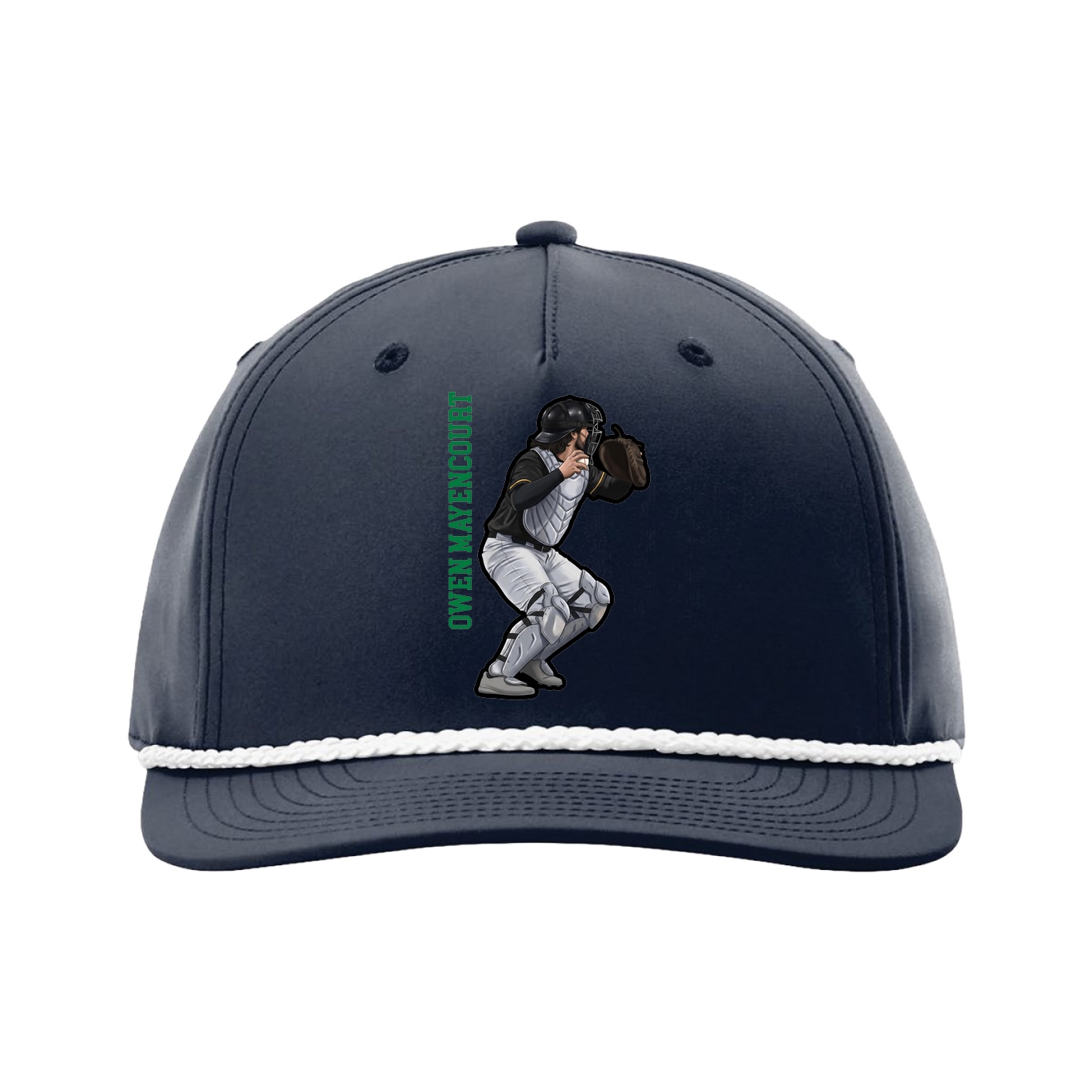 Five-Panel Classic Rope Cap — Name Vertical in Navy