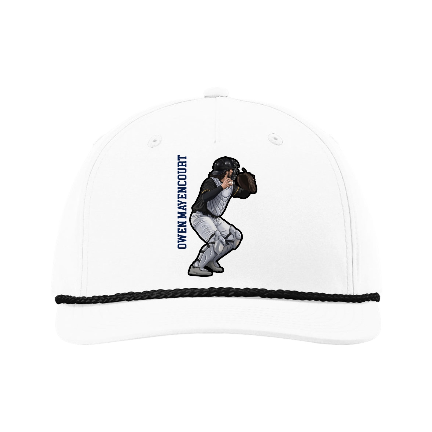 Five-Panel Classic Rope Cap — Name Vertical in White
